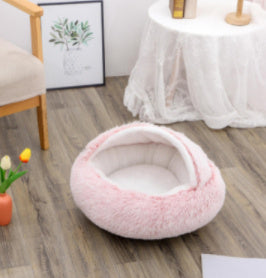 Lit 2 en 1 pour chien et chat - Lit d'hiver rond en peluche chaud pour animaux de compagnie - Lit doux et long en peluche pour animaux de compagnie